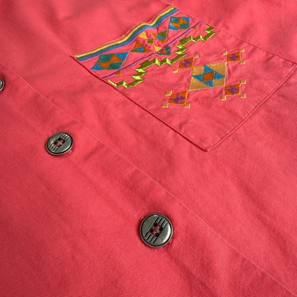 Vtg IB Diffusion Womens Western Shirt Plus 22W Coral Colorful Embroidery Cowgirl
